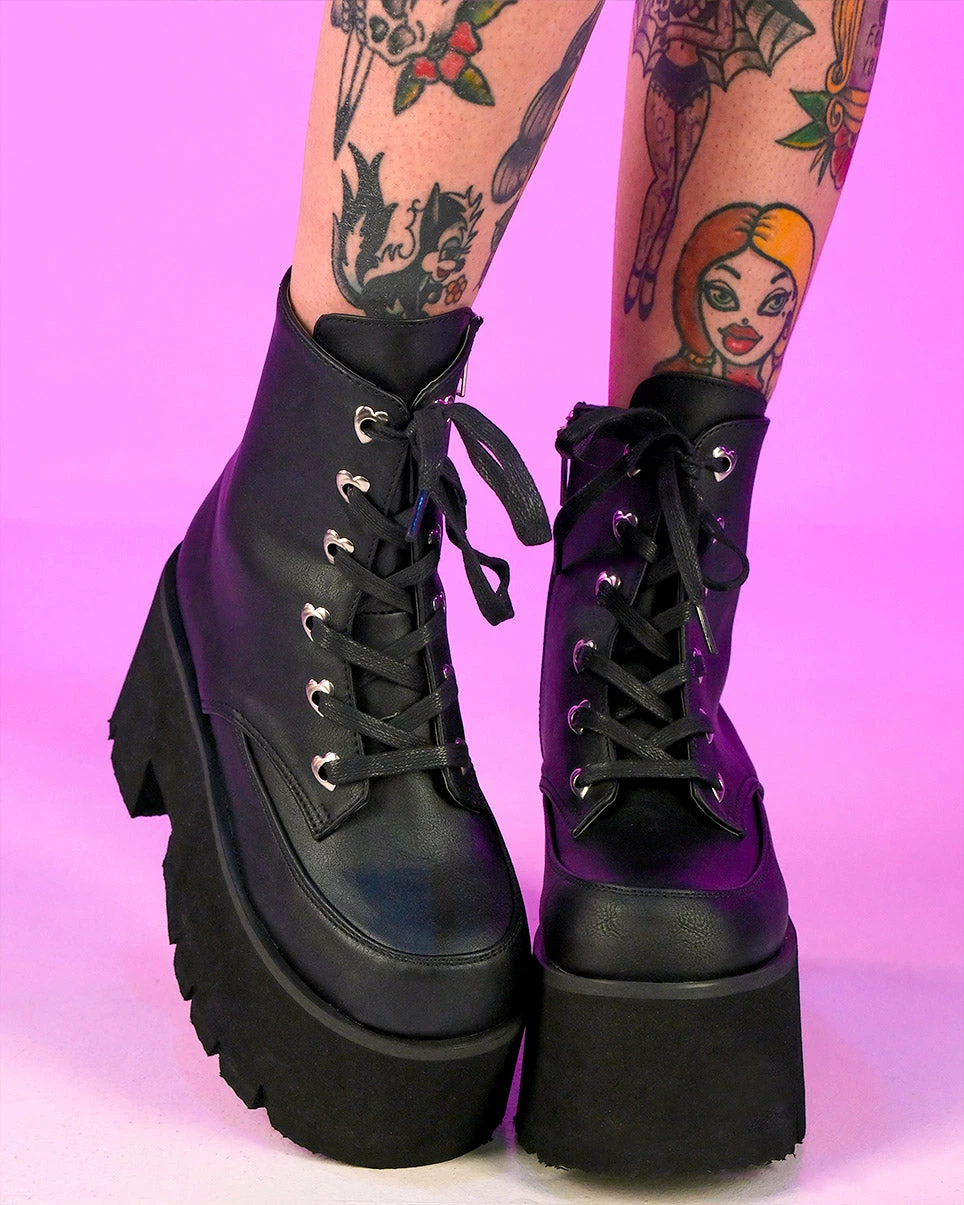 Pleasers Demonia Ashes Black Fuzzy Cuff Boots 4 Pleasers Demonia Ashes Black Fuzzy Cuff Boots - Image 2