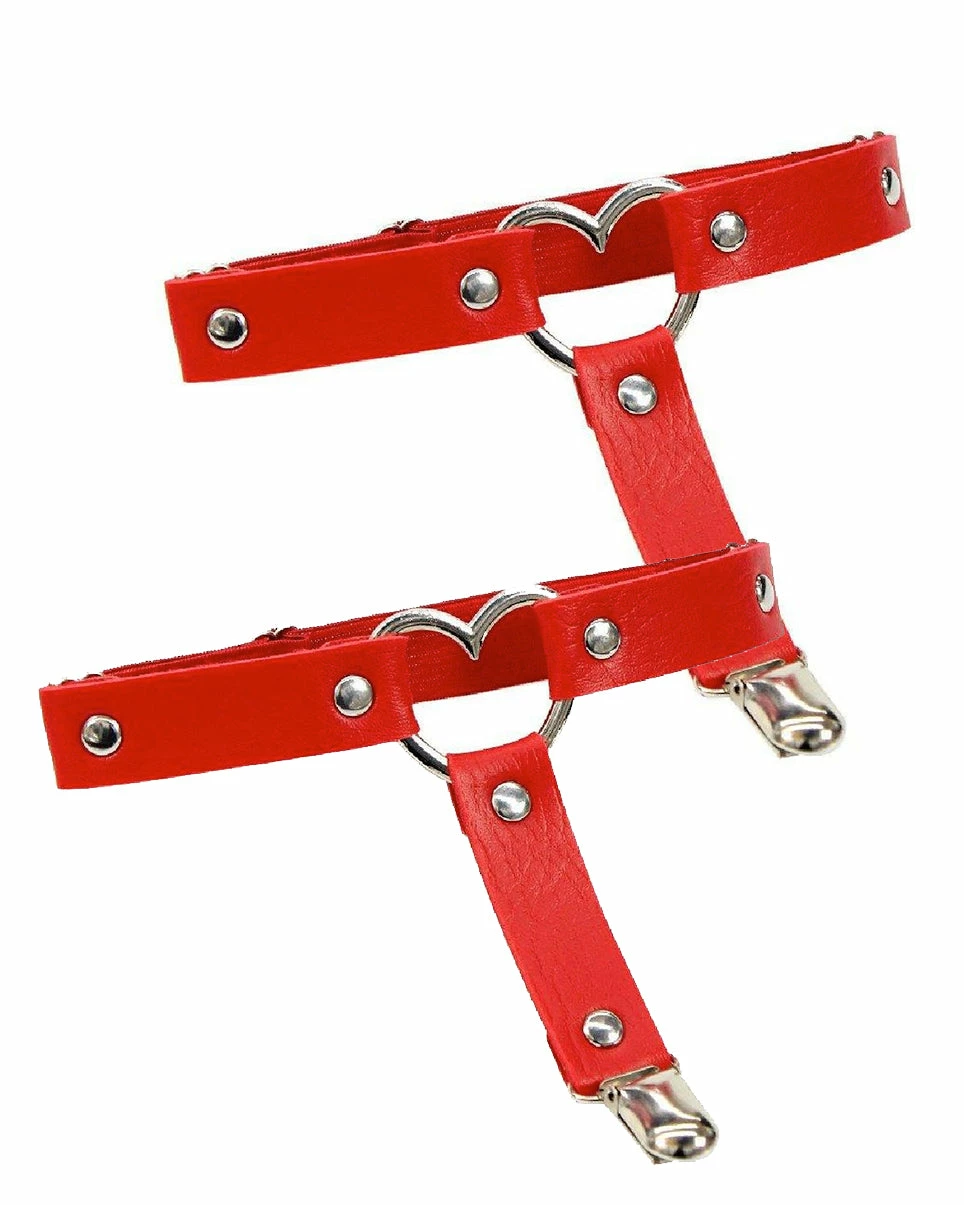 AE 2pc Heart Ring Faux Leather Leg Garters 9 AE 2pc Heart Ring Faux Leather Leg Garters - Image 9