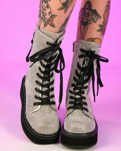 Pleasers Demonia Emily Rhinestone Combat Boots