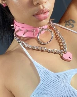 AE Spiked & Studded O-Ring Faux Leather Choker -ravewonder shop 14.42.14PM