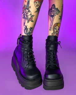 Pleasers Demonia Matte Black Stacked Platform Boots