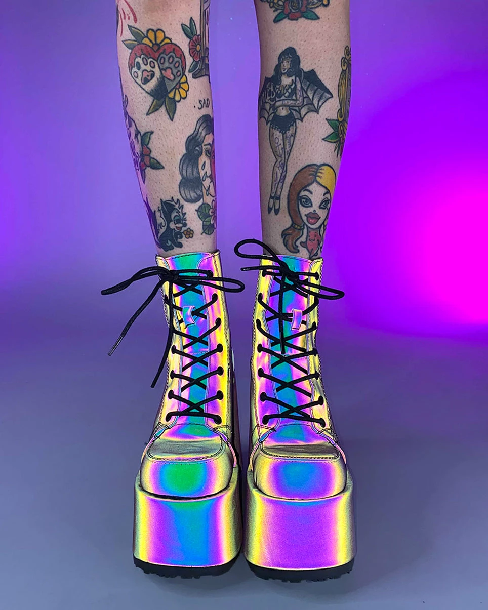 Pleasers Demonia Rainbow Reflective Platform Bootie 7 Pleasers Demonia Rainbow Reflective Platform Bootie - Image 5