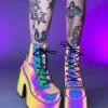 Pleasers Demonia Rainbow Reflective Platform Bootie