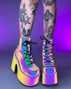 Pleasers Demonia Rainbow Reflective Platform Bootie