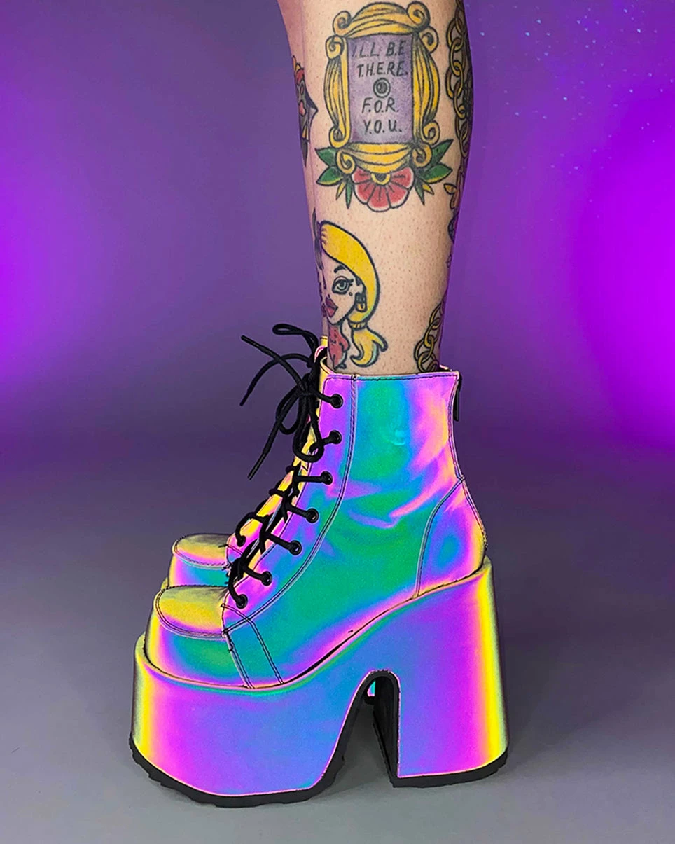 Pleasers Demonia Rainbow Reflective Platform Bootie 5 Pleasers Demonia Rainbow Reflective Platform Bootie - Image 3
