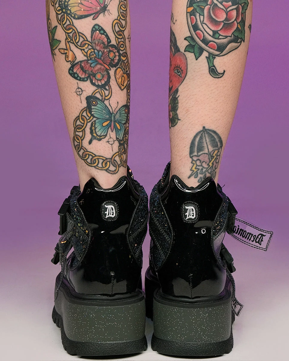 Pleasers Demonia Slacker Black Glitter Ankle Boots 5 Pleasers Demonia Slacker Black Glitter Ankle Boots - Image 3