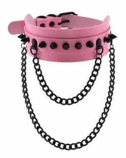 AE Spike Faux Leather Choker With Hanging Chains