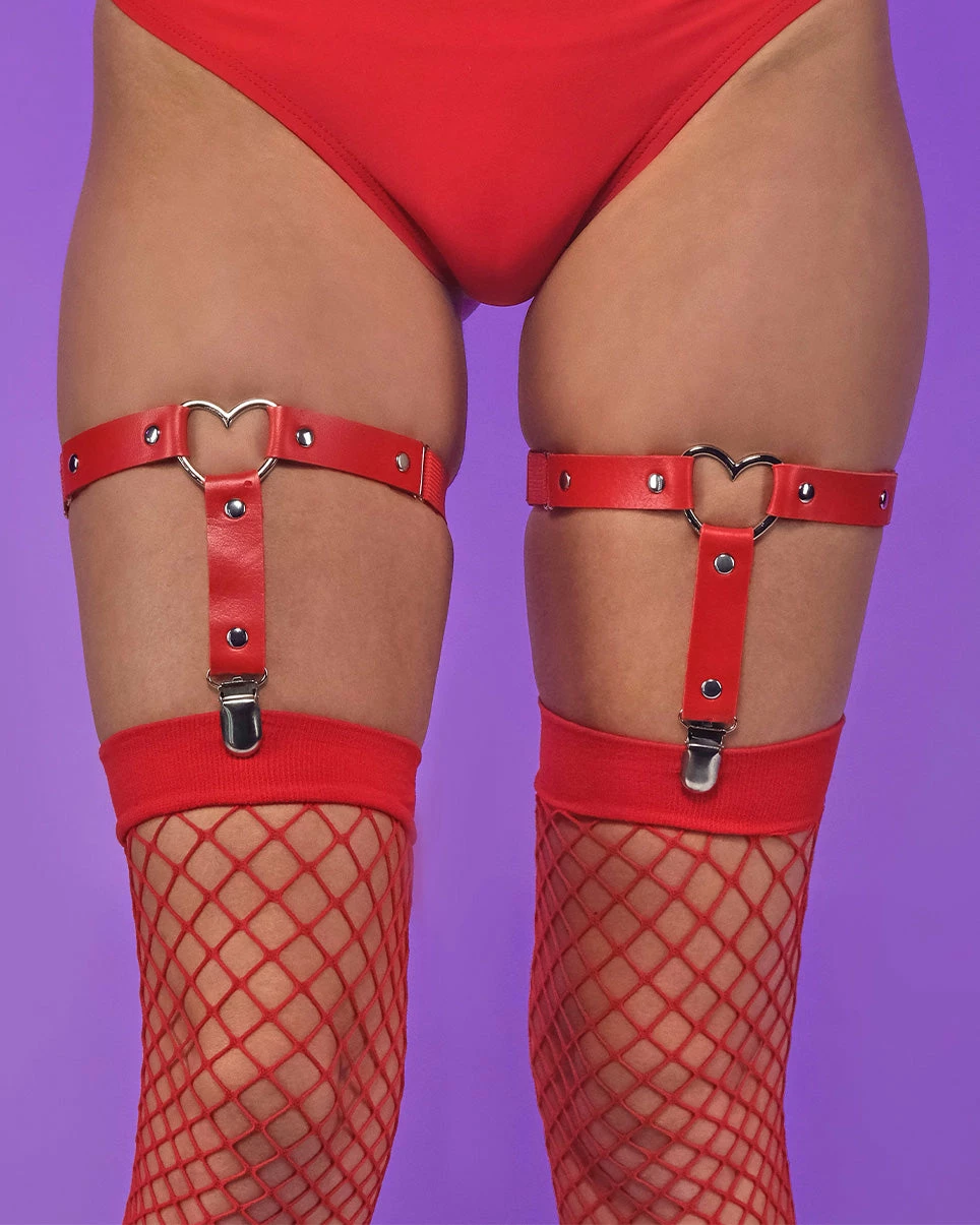 AE 2pc Heart Ring Faux Leather Leg Garters 2 AE 2pc Heart Ring Faux Leather Leg Garters - Image 2