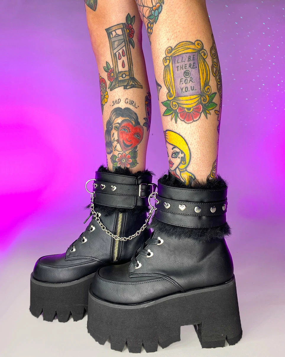 Pleasers Demonia Ashes Black Fuzzy Cuff Boots 7 Pleasers Demonia Ashes Black Fuzzy Cuff Boots - Image 5