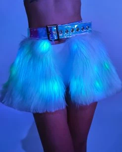 J. Valentine Blue/Green LED White Fur Belted Skirt