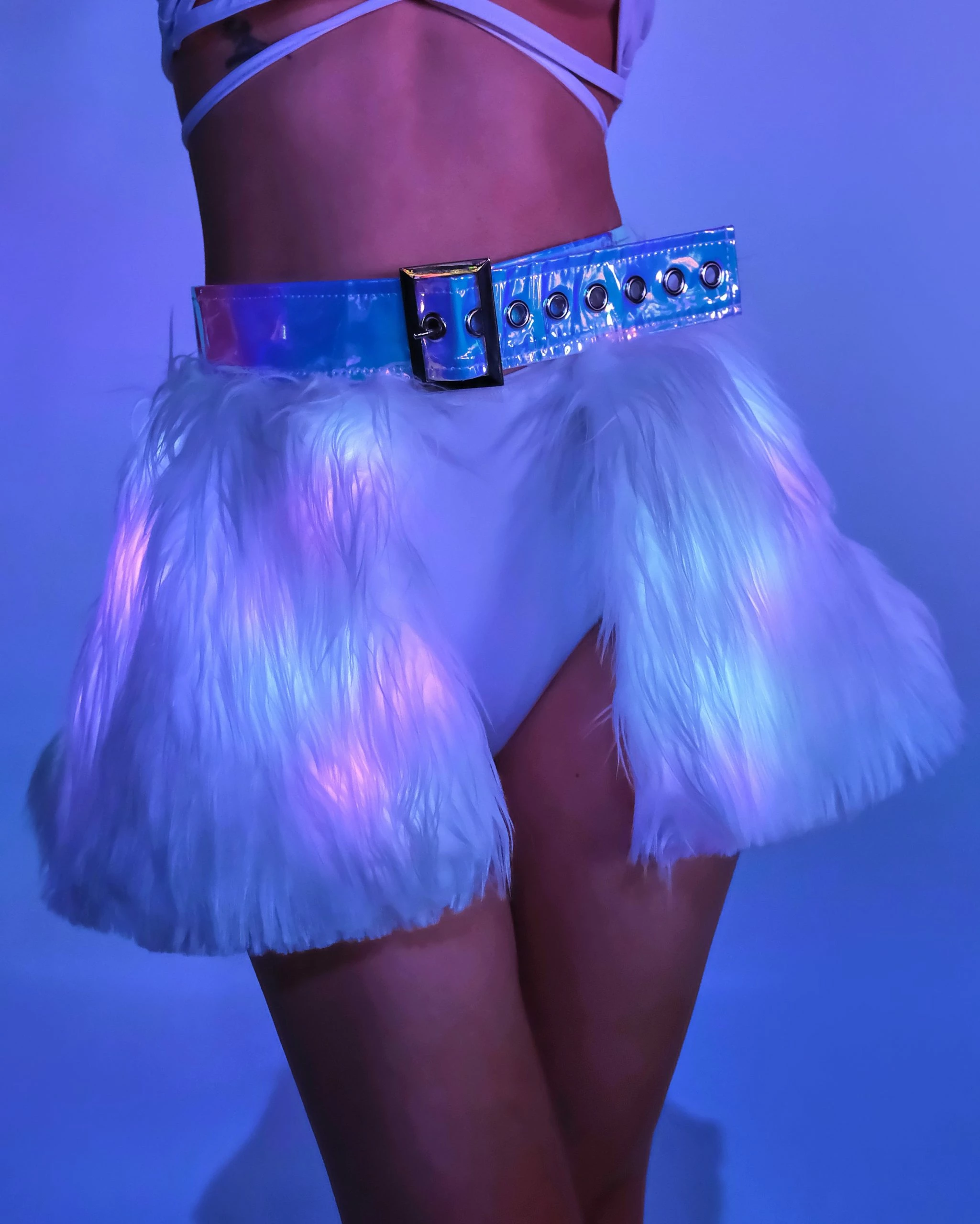 J. Valentine White/Pink LED White Fur Belted Skirt 3 J. Valentine White/Pink LED White Fur Belted Skirt