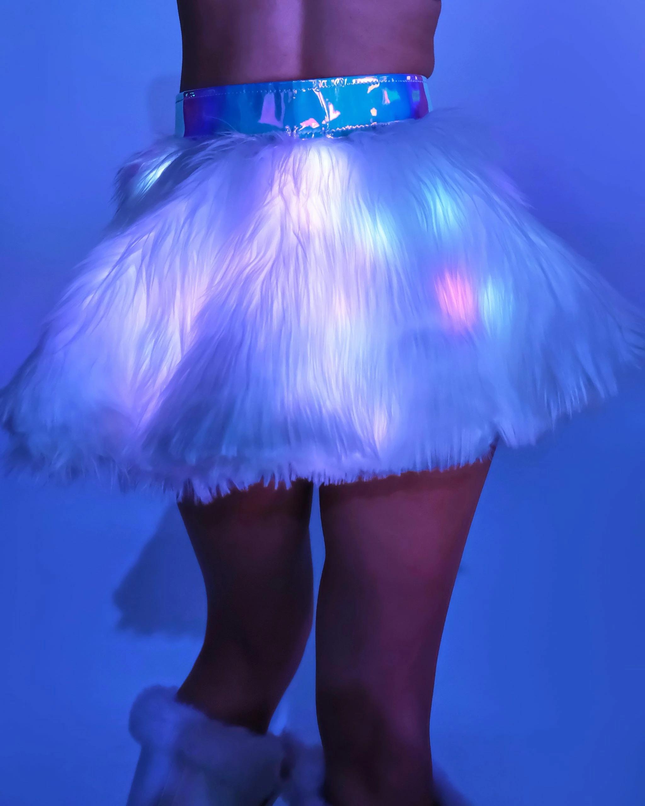 J. Valentine White/Pink LED White Fur Belted Skirt 4 J. Valentine White/Pink LED White Fur Belted Skirt - Image 2