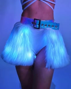 J. Valentine White/Blue LED White Fur Belted Skirt