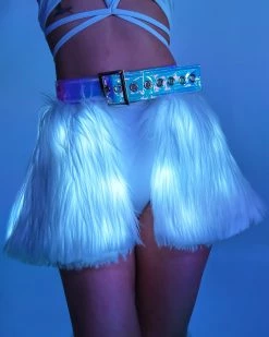J. Valentine White LED White Fur Belted Skirt