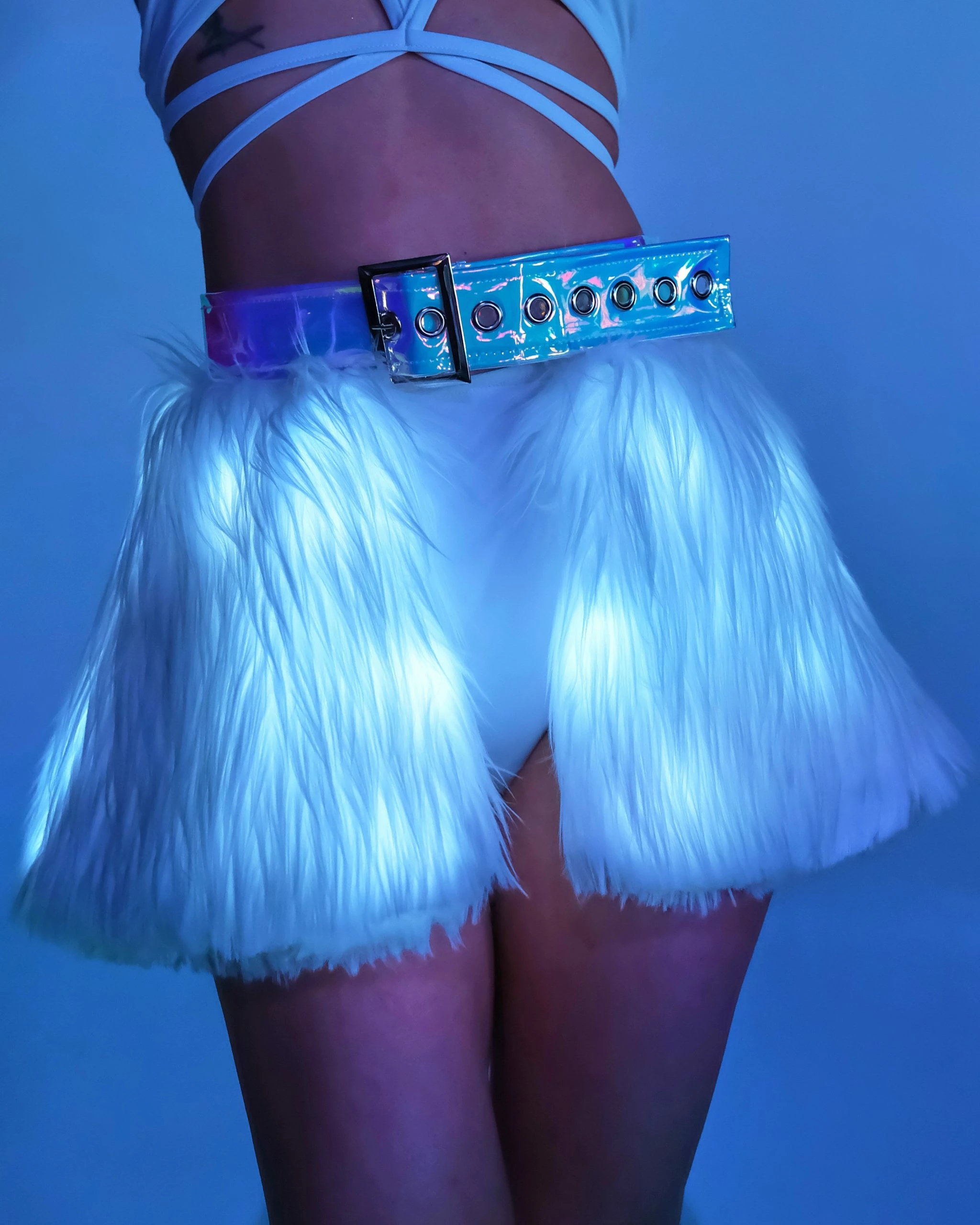 J. Valentine White LED White Fur Belted Skirt 3 J. Valentine White LED White Fur Belted Skirt