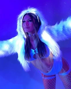 J. Valentine Blue LED White Furry Cropped Hooded Jacket -ravewonder shop 20 ea0e4ccb 73eb 4604 9a7e 0514711a8e07