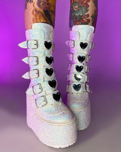 Pleasers Demonia White Multi Glitter Platform Mid-Calf Boots -ravewonder shop 21 3918ab02 66d1 4462 87fe 44fecf433dfe