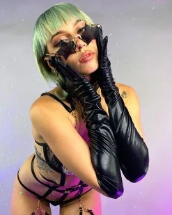 Music Legs Metallic Black Long Gloves