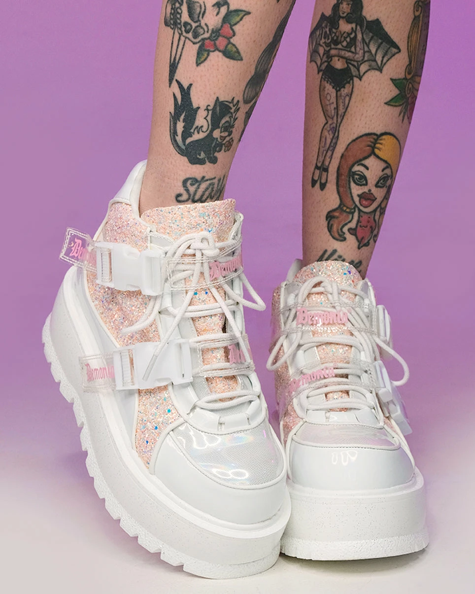 Pleasers Demonia Slacker White Holo Ankle Boots 4 Pleasers Demonia Slacker White Holo Ankle Boots - Image 2