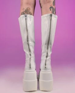 Pleasers Demonia Shaker White Holo Knee High Boots -ravewonder shop 26 75d78a09 8d65 486a af31 486714cb139a
