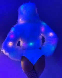 J. Valentine Multi-Color LED White Furry Cropped Hooded Jacket -ravewonder shop 26 ac6bec58 e0a4 4b75 88d1 047d67461363