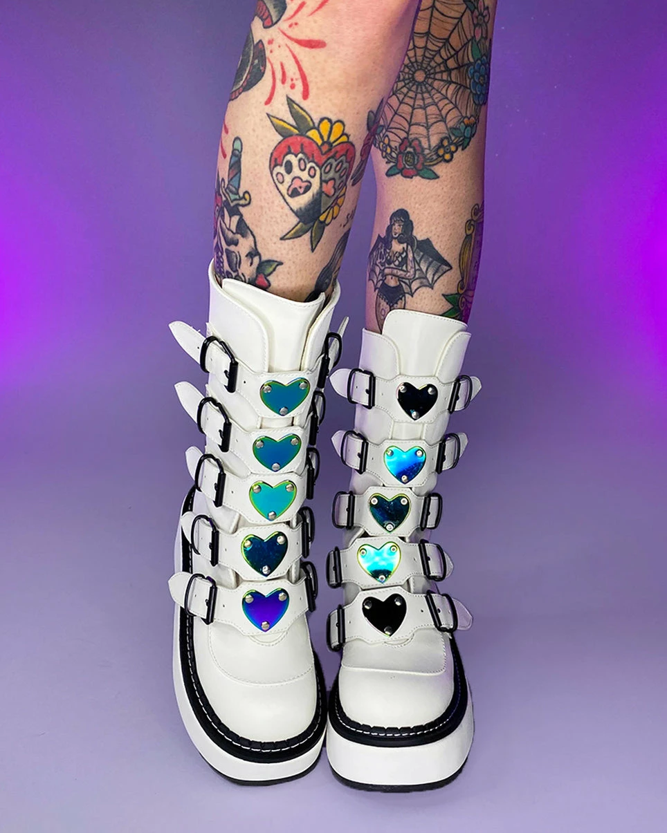 Pleasers Demonia Emily White Heart-Buckle Boots 7 Pleasers Demonia Emily White Heart-Buckle Boots - Image 5
