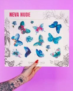 Neva Nude Blue Butterfly Kisses Giant Temporary Tattoo Pack