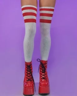 Music Legs Striped Athletic Thigh High Socks