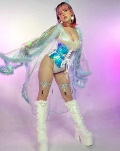 J. Valentine Pink Ice/White Vinyl Holographic Corset Waist Cincher -ravewonder shop 36 4b1ffd32 88fa 4f61 8fb0 ab766162e823