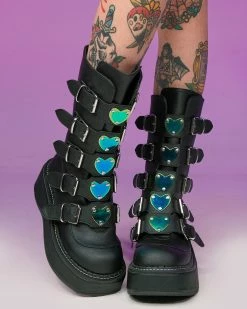 Pleasers Demonia Emily Vegan Leather Heart-Buckle Boot
