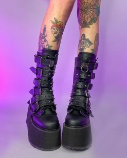 Pleasers Demonia Matte Black Studded Mid-Calf Platform Boots -ravewonder shop 3 5696b448 2c5c 4cf7 a1e5 ae593655c0c3