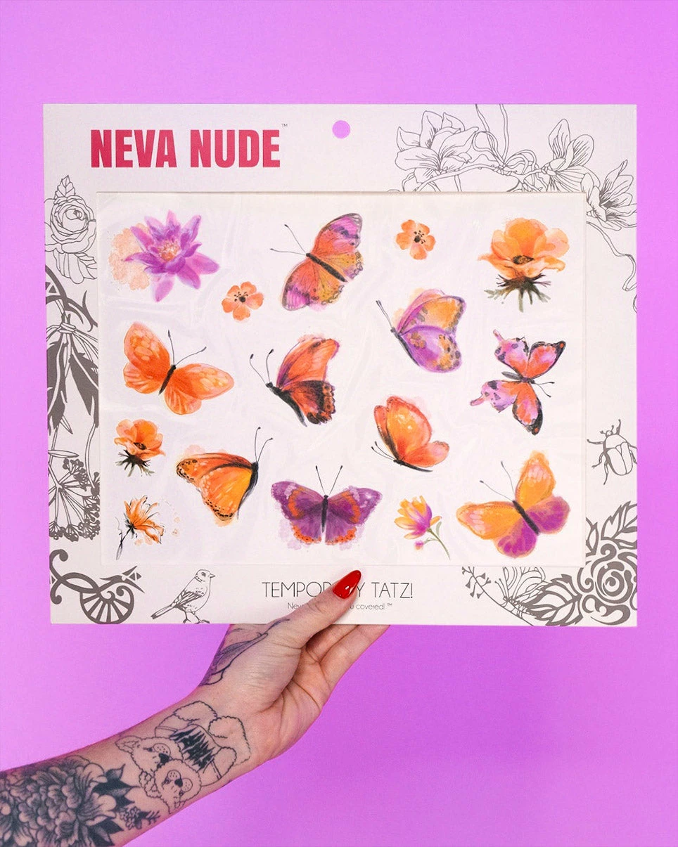 Neva Nude Orange Butterfly Kisses Giant Temporary Tattoo Pack 1 Neva Nude Orange Butterfly Kisses Giant Temporary Tattoo Pack