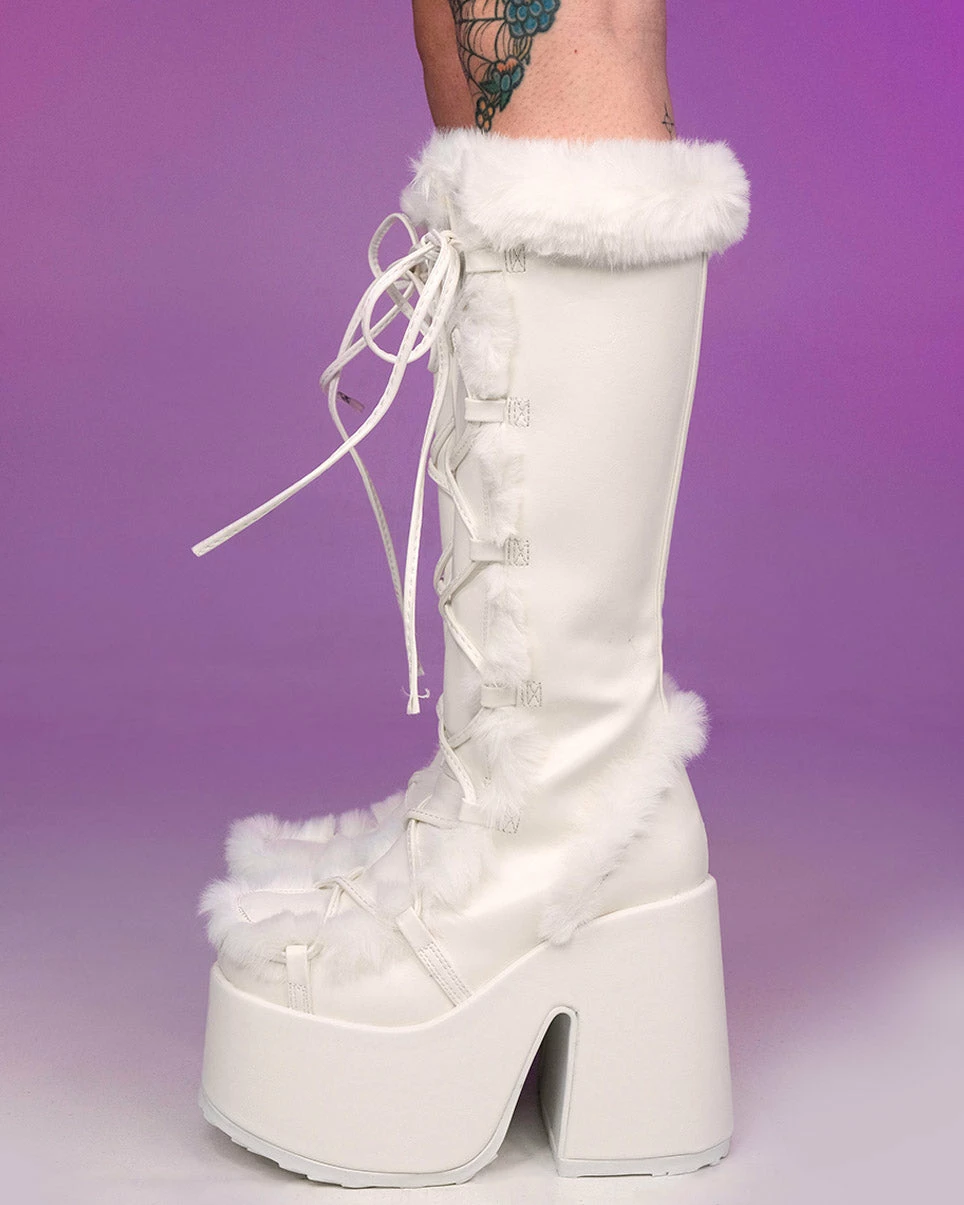 Pleasers Demonia White Furry Winter Faux Fur Boots 4 Pleasers Demonia White Furry Winter Faux Fur Boots - Image 2