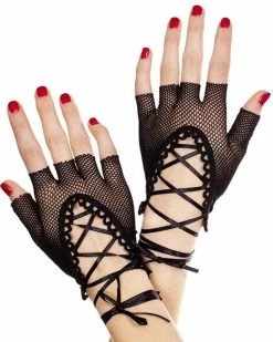 Music Legs Totally Bitchin' Lace-Up Fishnet Gloves -ravewonder shop 413 black med 1