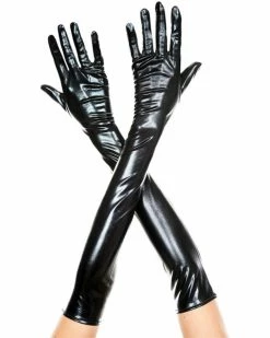 Music Legs Metallic Black Long Gloves 10 Music Legs Metallic Black Long Gloves -ravewonder shop 457 black med