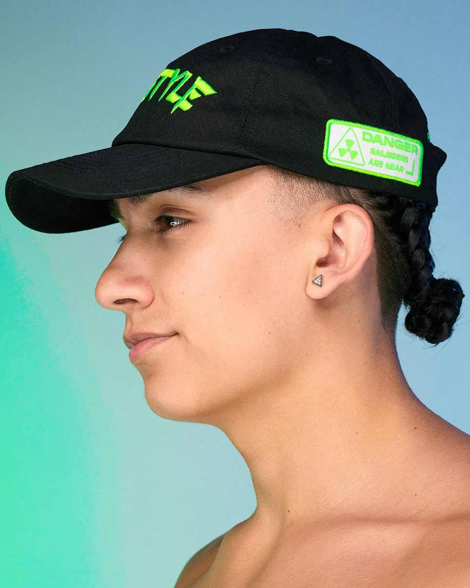 Jarmoo Hardstyle Railrider Green Blacklight Dad Hat 4 Jarmoo Hardstyle Railrider Green Blacklight Dad Hat - Image 2