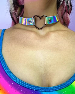 AE Holographic Choker With Heart Ring -ravewonder shop 47