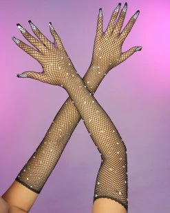 Leg Avenue Black Rhinestone Fishnet Long Gloves