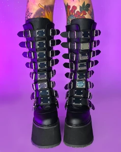 Pleasers Demonia Damned Matte Black Knee High Boots