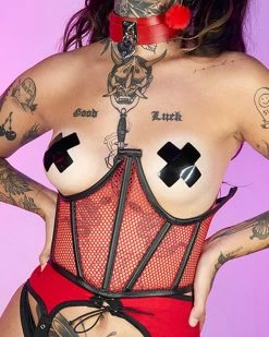 Daisy's Corsets Scarlet Red Fishnet Waist Cincher