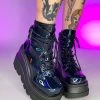 Pleasers Demonia Holographic Black Stacked Platform Ankle Boots