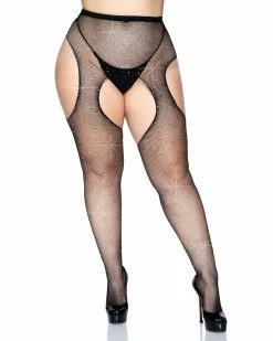 Leg Avenue Rhinestone Fishnet Suspender Pantyhose -ravewonder shop 9108X 11 001