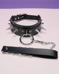 AE Black Spiked Choker & Leash 2pc Set