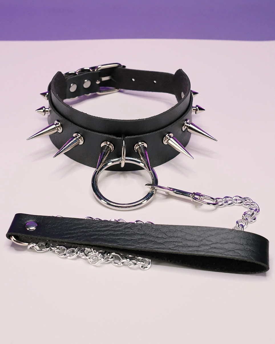 AE Black Spiked Choker & Leash 2pc Set 1 AE Black Spiked Choker & Leash 2pc Set
