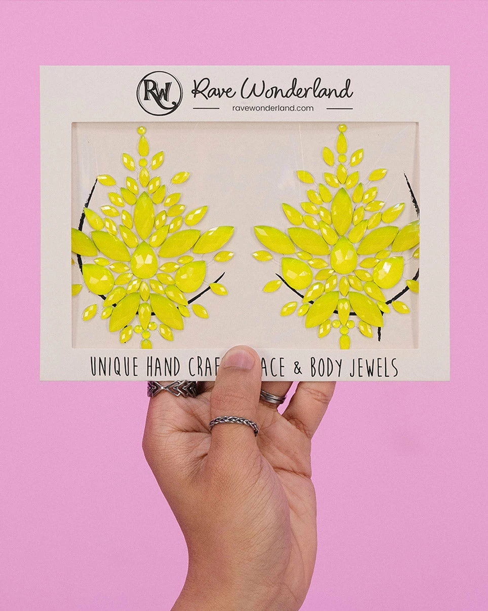 Uniflying Neon Yellow Black Light Jewel Pasties 3 Uniflying Neon Yellow Black Light Jewel Pasties - Image 3