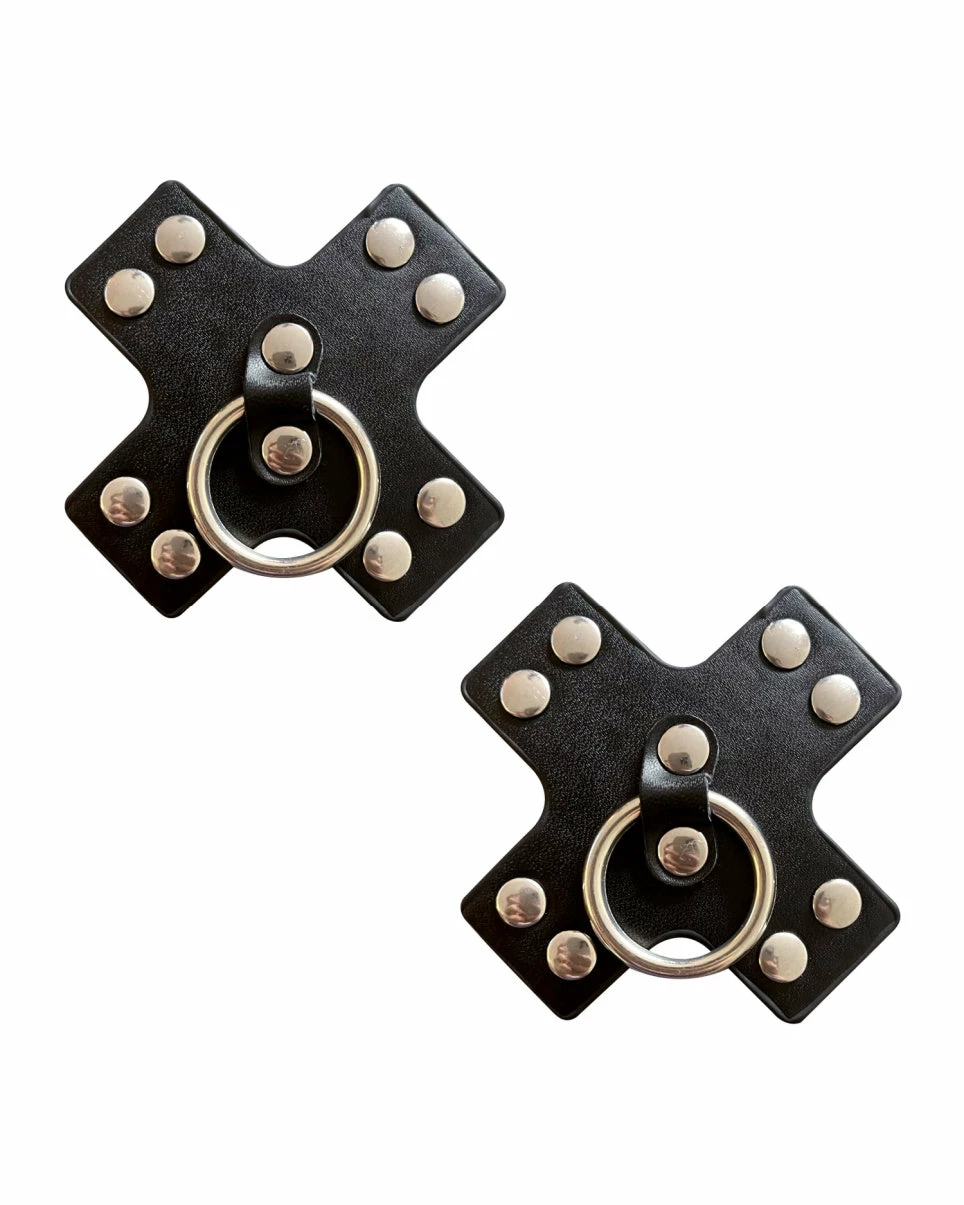 Neva Nude Pierced 'n Punked Black Reusable Vegan Leather Pasties 2 Neva Nude Pierced 'n Punked Black Reusable Vegan Leather Pasties - Image 2