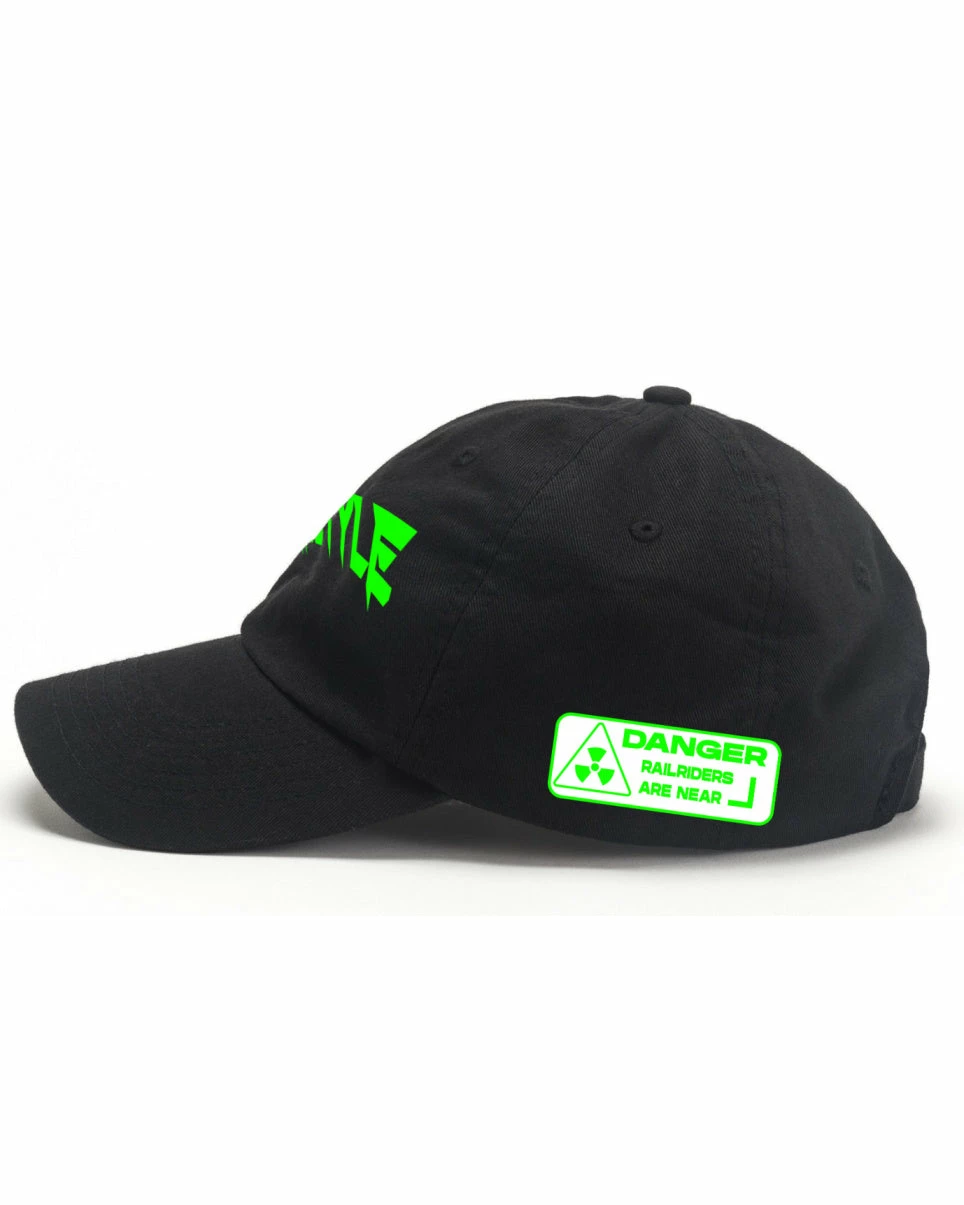 Jarmoo Hardstyle Railrider Green Blacklight Dad Hat 7 Jarmoo Hardstyle Railrider Green Blacklight Dad Hat - Image 5