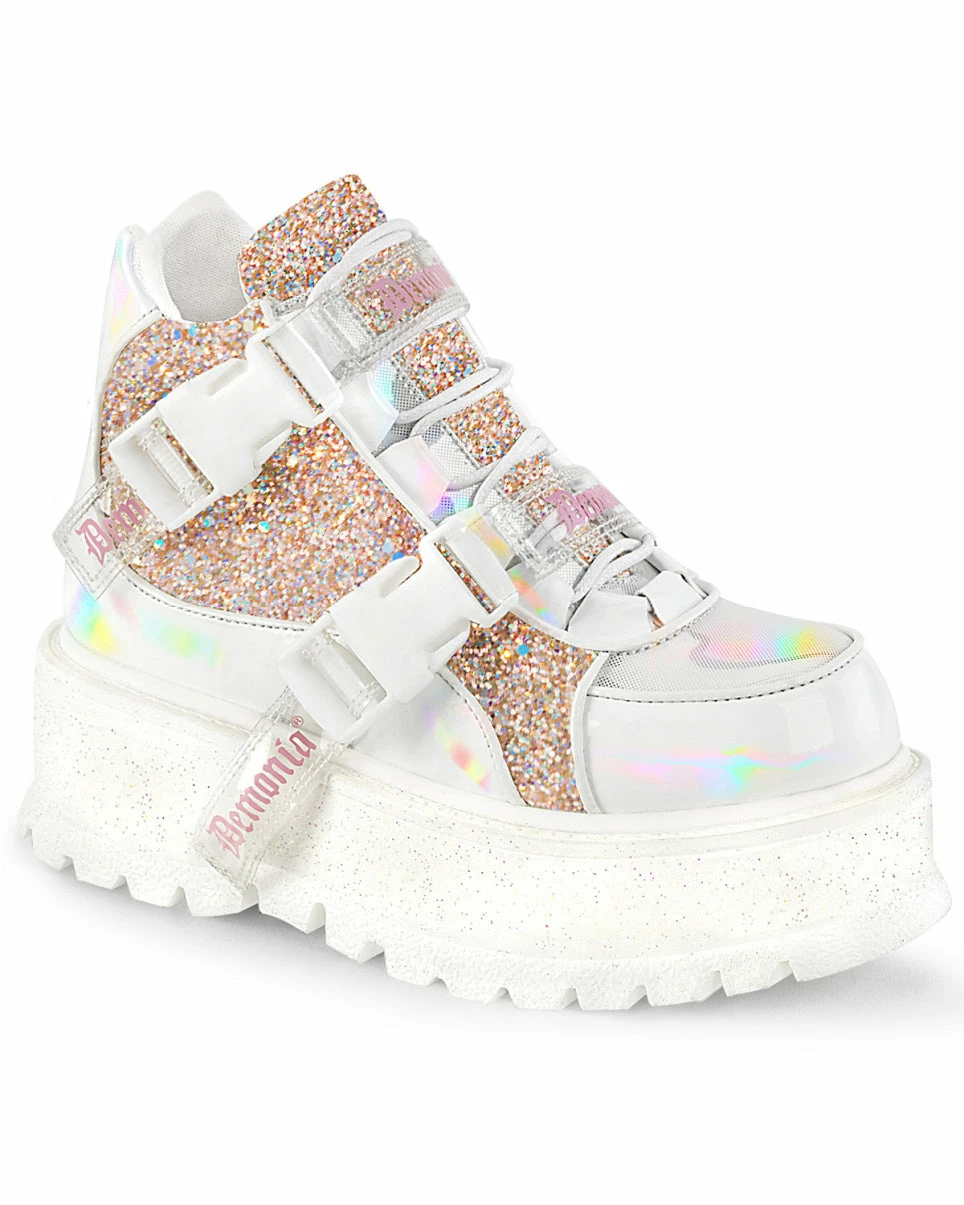 Pleasers Demonia Slacker White Holo Ankle Boots 5 Pleasers Demonia Slacker White Holo Ankle Boots - Image 3