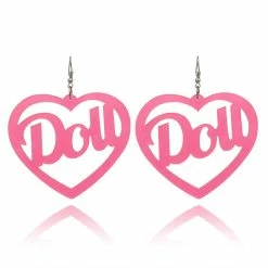 AE I'll Be Your Doll Heart Shaped PVC Earrings -ravewonder shop Boucles d oreilles fluorescentes de poup e cr ative en forme de c ur bijoux acryliques