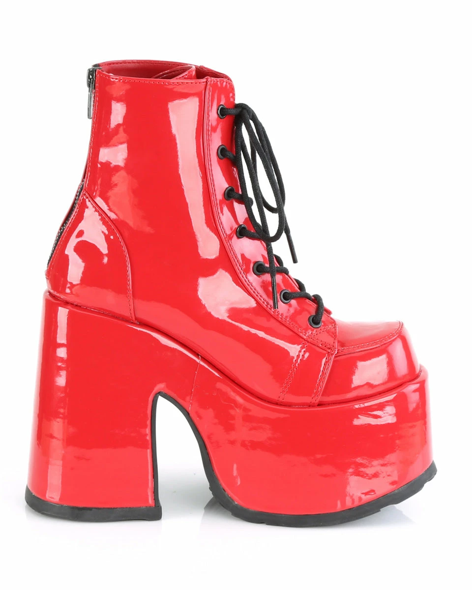 Pleasers Demonia Red Patent Chunky Lace-Up Boots 5 Pleasers Demonia Red Patent Chunky Lace-Up Boots - Image 3